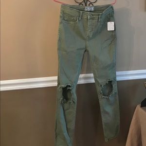 NWT Free People ripped jeans suttle olive color
